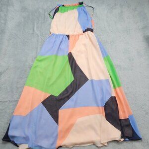 Banana Republic Womens L Dress Multicolor Geometric Halter Neck Knee Length